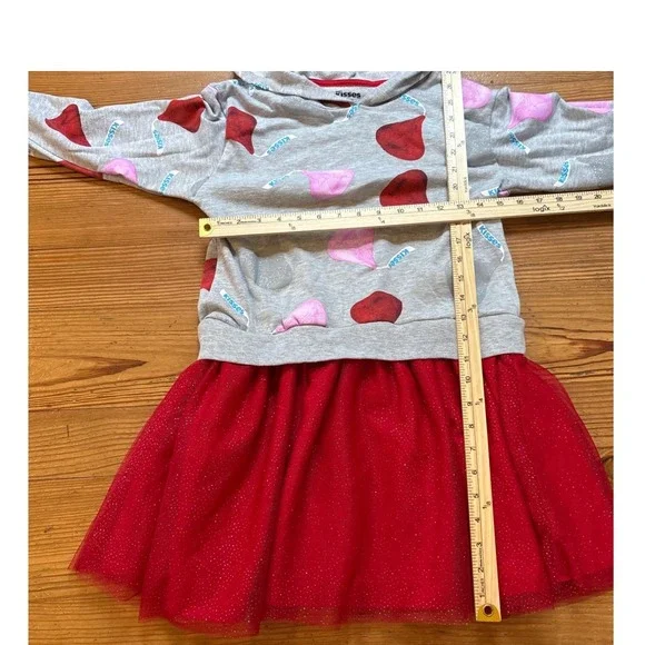 Hershey's Kisses Hooded Dress Kids Grey Red Glitter Tulle SIZE L (10-12) - Picture 4 of 7